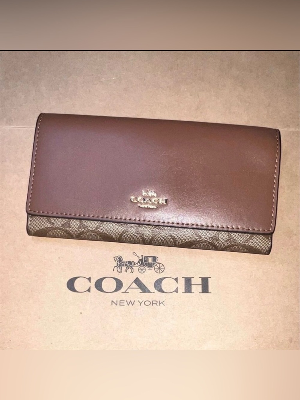 COACH Leather Trifold Wallet Brown w Gold Hardware AUTHENTIC